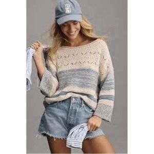 PILCRO Anthropologie Open Knit Sweater Tee Lightweight Boho Sweater Top Size M